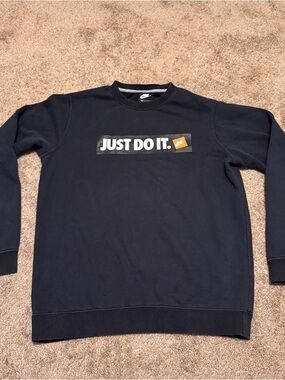 Nike Sweatshirt Mens Medium Black Pullover Long Sleeve Crewneck Just Do It Logo